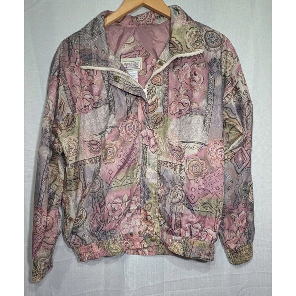 Vintage 80s Westside Connection Womens Track Suit Jacket‎ Windbreaker Sz L Mauve